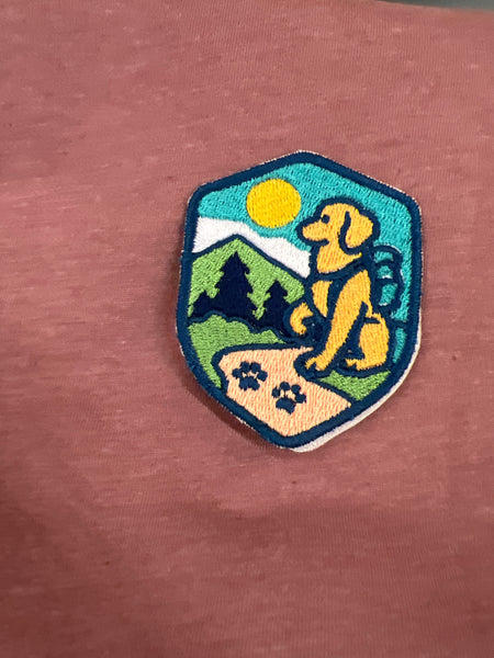 Dog Hiking Embroidered Iron-On Patch – Adventure Design for Dog Lovers | 3.5" x 3