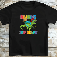 Roaring into Grade" Dinosaur Back-to-School T-Shirt - Customizable for Any Grade Level