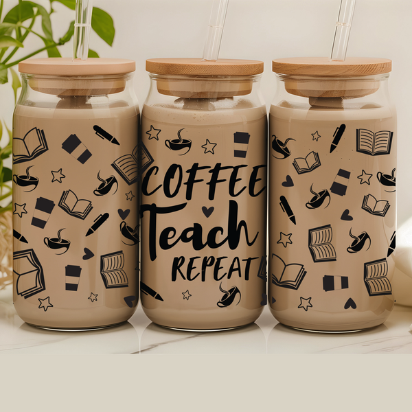 Coffee Lover Teacher-Themed Glass Can: A Stylish Tribute to Educators