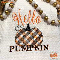 Hello Pumpkin Embroidered Flour Sack Towel for Fall Decor