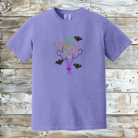 Magical Halloween Youth T-Shirt: Whimsical Mouse Balloons & Bats Design