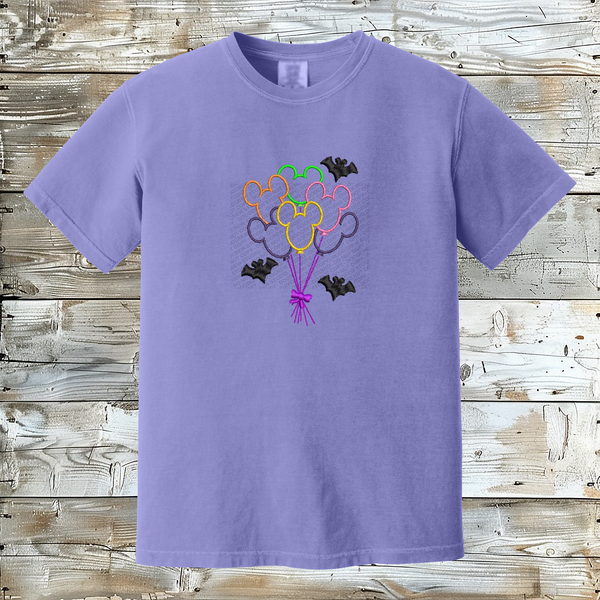 Magical Halloween Toddler T-Shirt: Whimsical Mouse Balloons & Bats Design