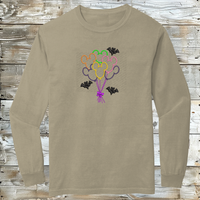 Magical Halloween Adult T-Shirt: Whimsical Mouse Balloons & Bats Design