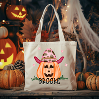 Personalized Halloween Trick or Treat Bag - Customized Pumpkin Tote for Girls