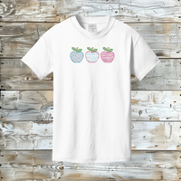 Unique Custom Embroidered Apple Trio T-Shirt - Kids' Back to School Short Sleeve Tee