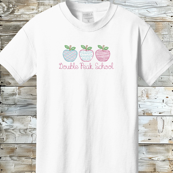 Unique Custom Embroidered Apple Trio T-Shirt - Kids' Back to School Short Sleeve Tee