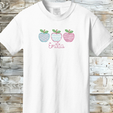 Unique Custom Embroidered Apple Trio T-Shirt - Kids' Back to School Short Sleeve Tee