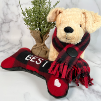 Personalized Dog Bone Toy - Best Dog Buffalo Plaid With Matching Scarf