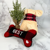 Personalized Dog Bone Toy - Best Dog Buffalo Plaid With Matching Scarf