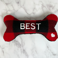 Personalized Dog Bone Toy - Best Dog Buffalo Plaid With Matching Scarf