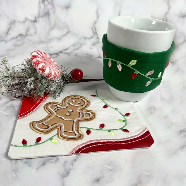 Gingerbread Man Mug Rug and Cup Cozy Holiday Gift