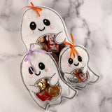 Spooktacular Ghost Pouches  Ideal for Candy, dog treats, and gifts - Bundle of Three - Ships Free