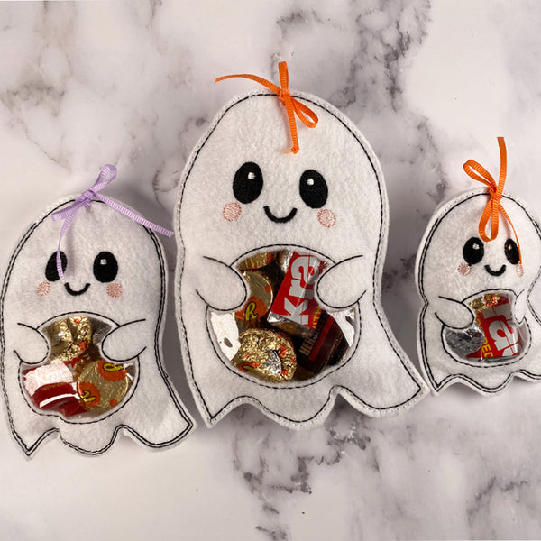 Spooktacular Ghost Pouches  Ideal for Candy, dog treats, and gifts - Bundle of Three - Ships Free